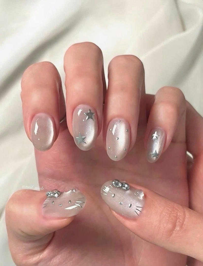 nail tay mắt mèo phong cách hàn quốc