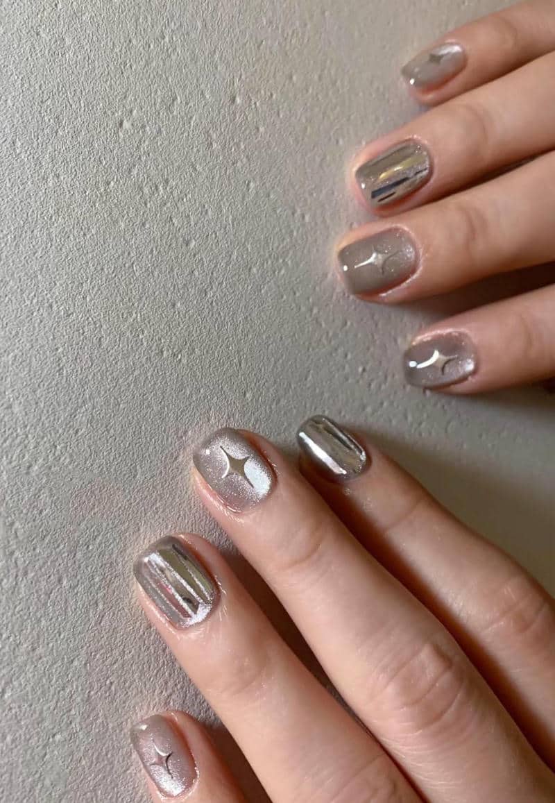 nail tay màu bạc cực sang