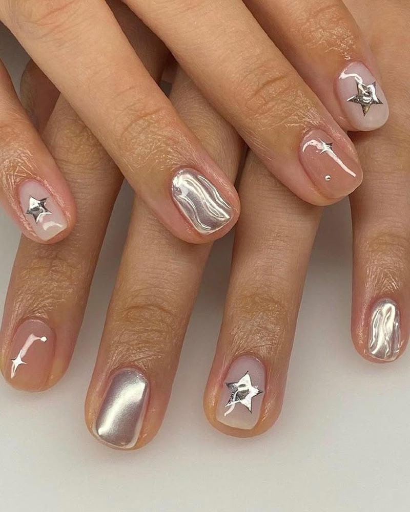 nail tay màu bạc đi cưới