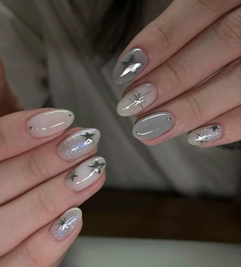 nail tay màu bạc quý phái nhẹ nhàng