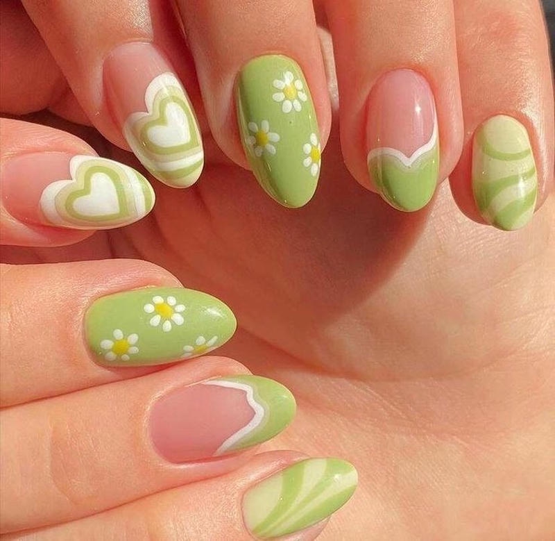 nail tay màu xanh lá kim tuyến