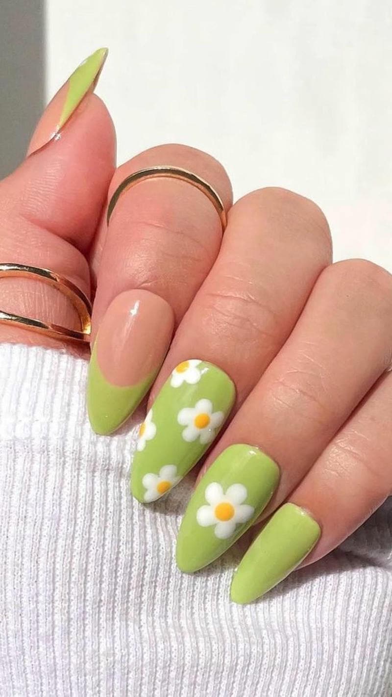 nail tay màu xanh lá nghệ thuật