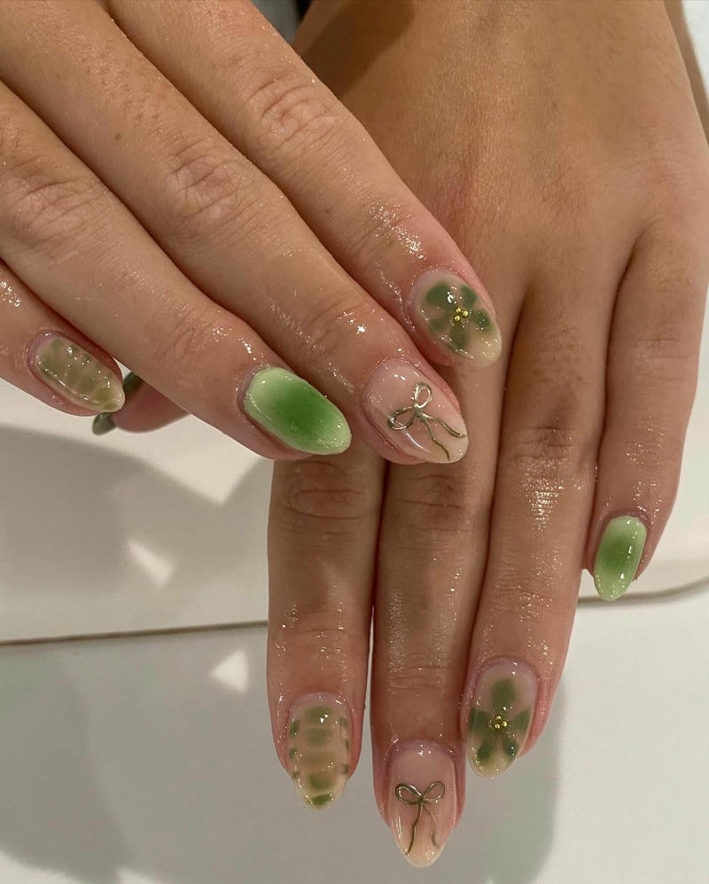 nail tay màu xanh lá phong cách