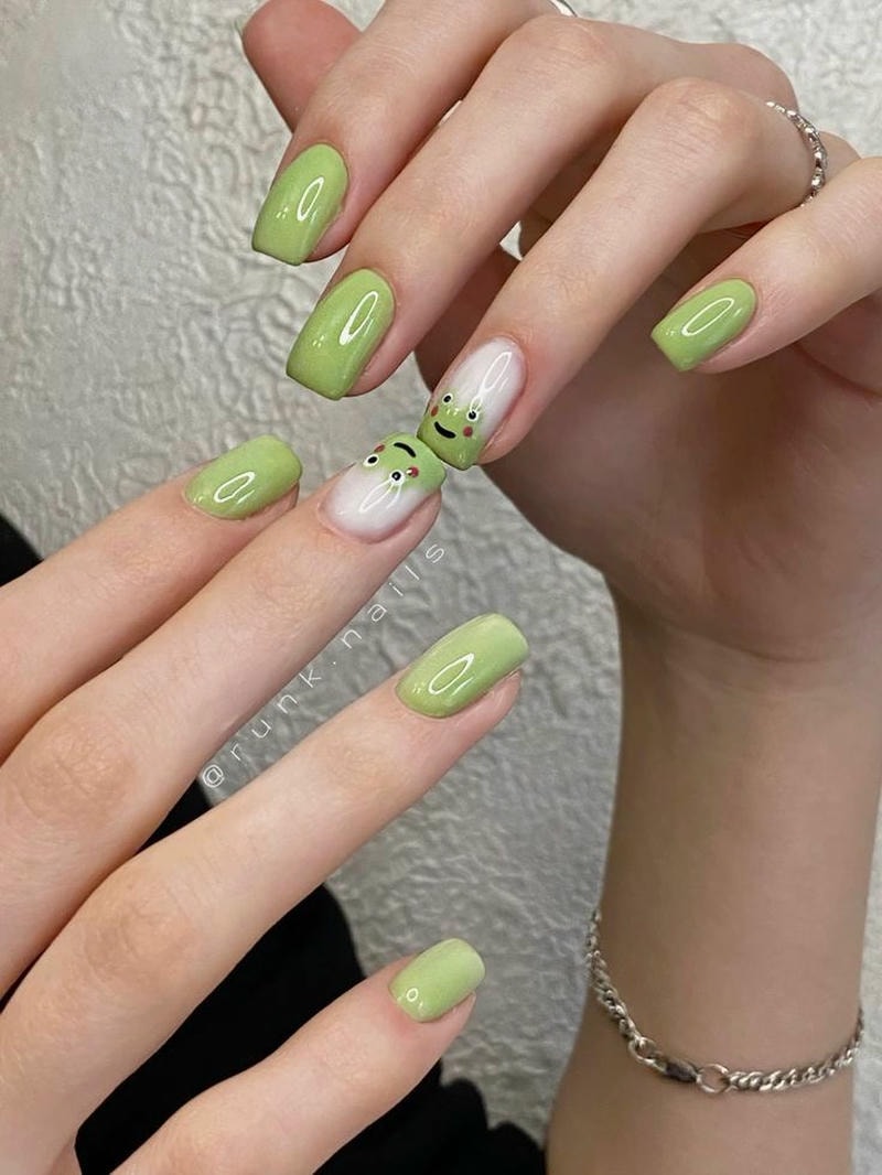 nail tay màu xanh lá tinh tế
