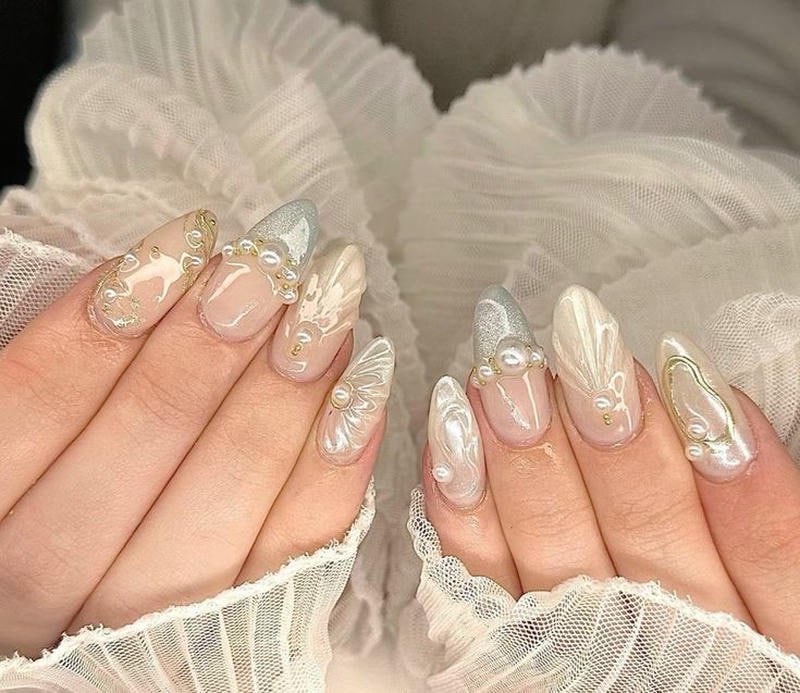 nail tay ngọc trai cực bắt mắt