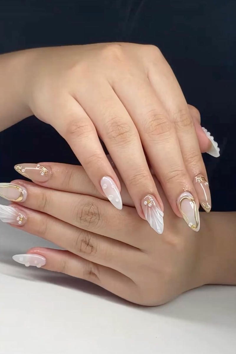 nail tay ngọc trai đơn giản