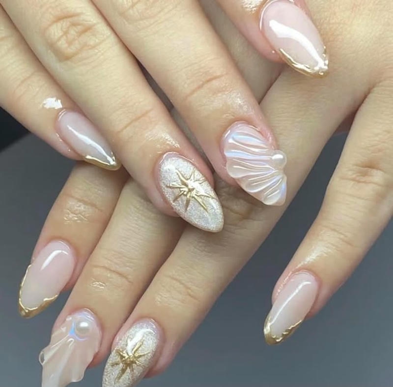 nail tay ngọc trai màu ánh kim