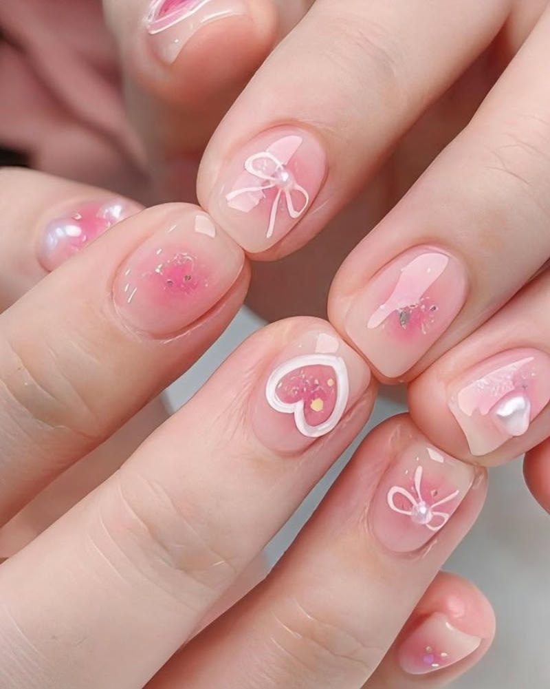 nail tay trái tim tinh tế