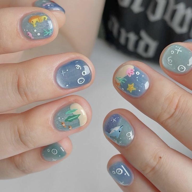nail vẽ cute hoạt hình hàn quốc
