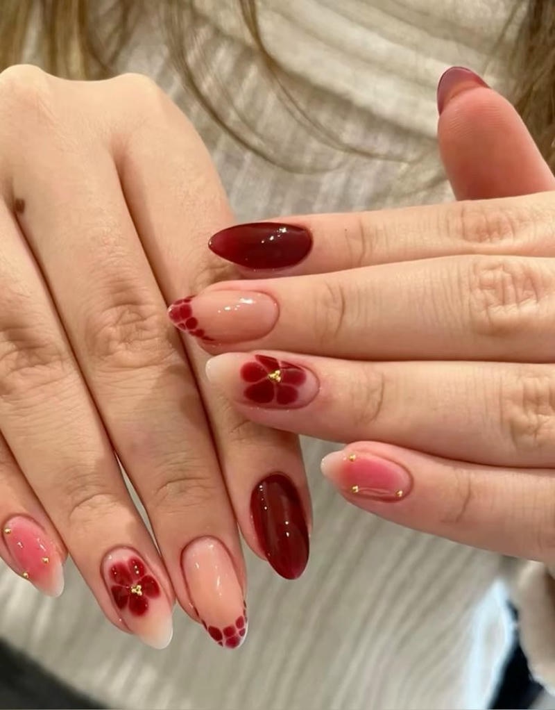 nail vẽ hoa hàn quốc